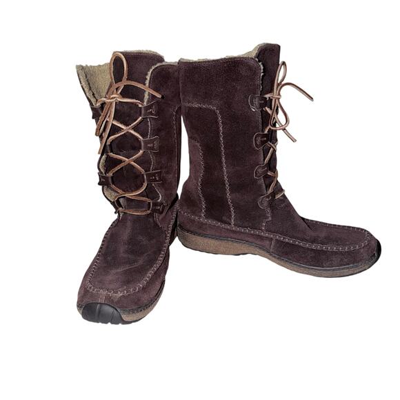 Timberland Brown Suede Lace Up Shearling Lined moccasin style Boots Women’s 9.5 - Picture 3 of 7